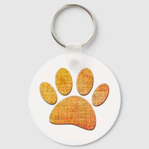 Dog Paw Burlap Aged Print Key Ring