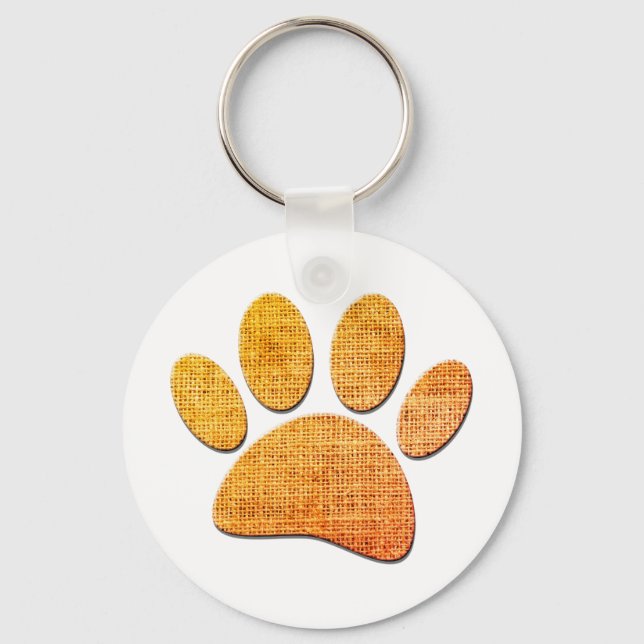 Dog Paw Burlap Aged Print Key Ring (Front)