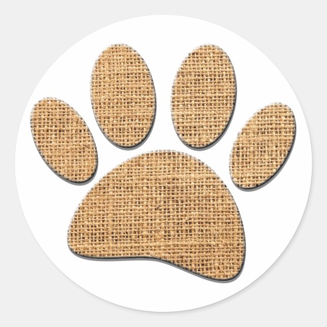 Dog Paw Burlap Print Classic Round Sticker (Front)
