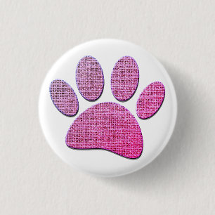 Dog Paw Burlap Print In Pink 3 Cm Round Badge