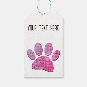 Dog Paw Burlap Print In Pink Gift Tags