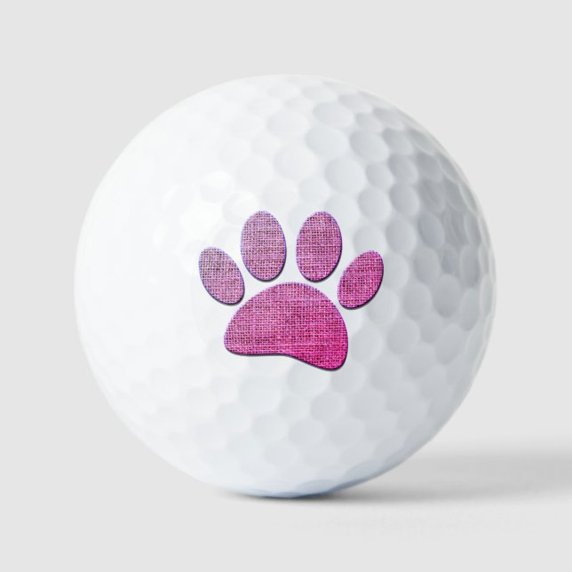 Dog Paw Burlap Print In Pink Golf Balls (Front)