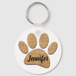 Dog Paw Burlap Print Key Ring