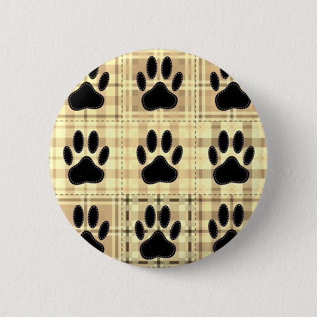 Dog Paw Cartoon Pattern Quilt In Sepia 6 Cm Round Badge (Front)