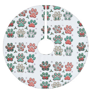 Dog Paw Christmas Coquette Bow Xmas Tree Family Brushed Polyester Tree Skirt