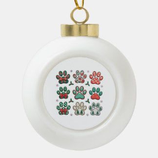 Dog Paw Christmas Coquette Bow Xmas Tree Family Ceramic Ball Christmas Ornament