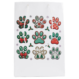 Dog Paw Christmas Coquette Bow Xmas Tree Family Medium Gift Bag