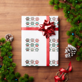 Dog Paw Christmas Coquette Bow Xmas Tree Family Wrapping Paper