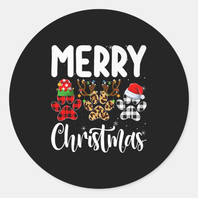 Dog Paw Christmas Elf Reindeer Santa Puppy Dog Lov Classic Round Sticker (Front)