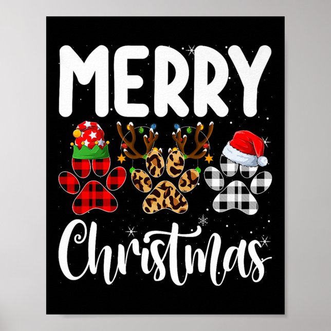 Dog Paw Christmas Elf Reindeer Santa Puppy Dog Lov Poster (Front)