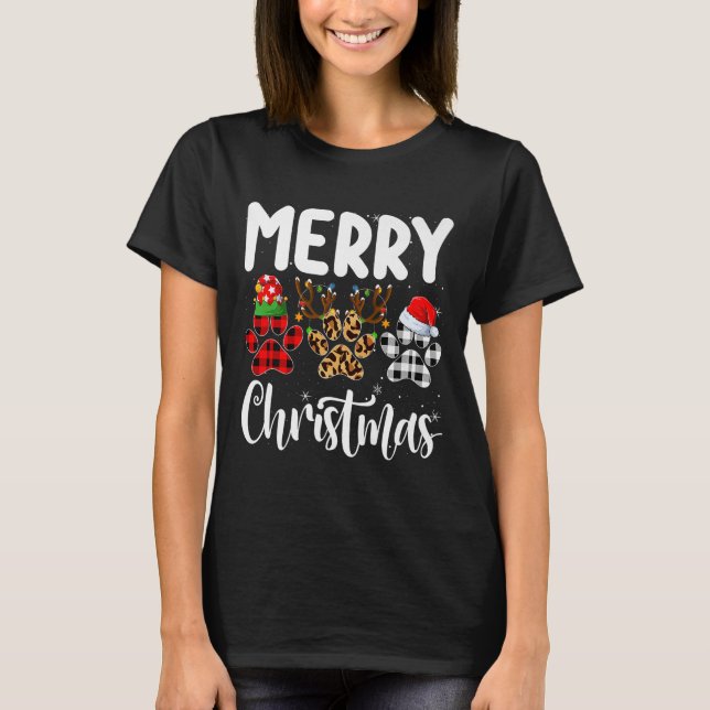Dog Paw Christmas Elf Reindeer Santa Puppy Dog Lov T-Shirt (Front)
