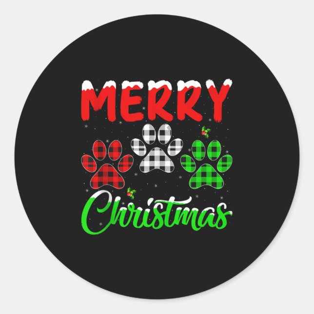 Dog Paw Christmas Pajamas Puppy Dog Lover Xmas Tan Classic Round Sticker (Front)