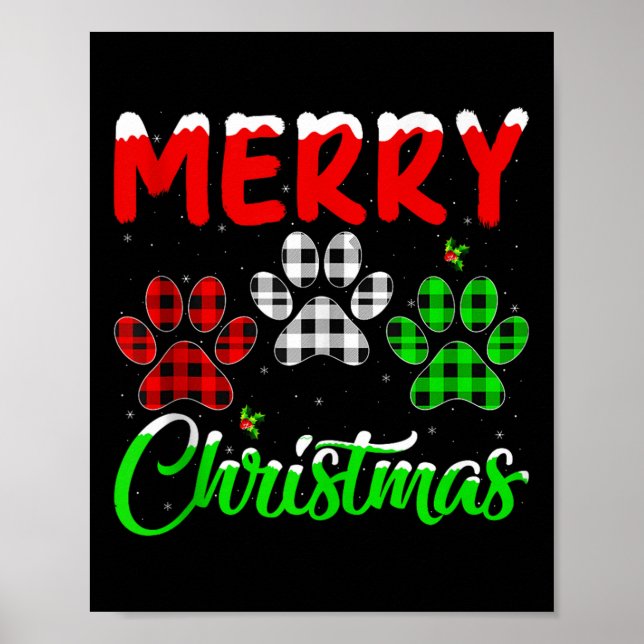 Dog Paw Christmas Pajamas Puppy Dog Lover Xmas Tan Poster (Front)