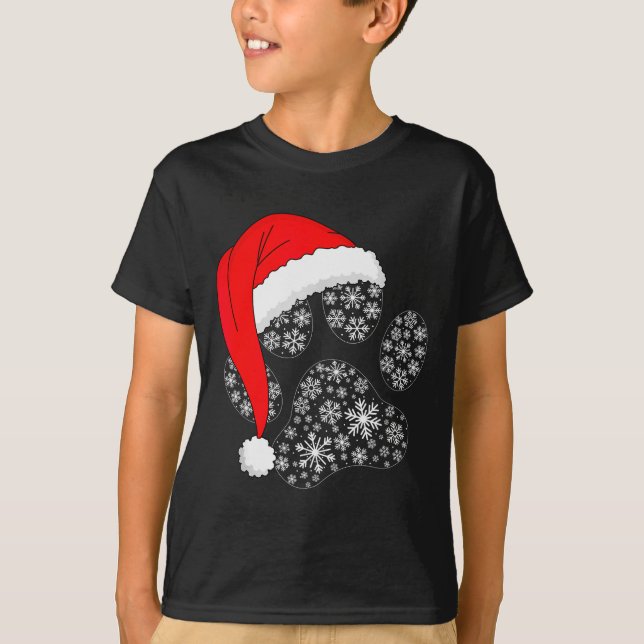 Dog Paw Christmas Santa Hat Funny Puppy Dog Lover  T-Shirt (Front)