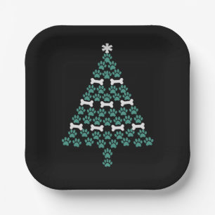 Dog Paw Christmas Tree Cute Xmas Gift Puppy Lover Paper Plate