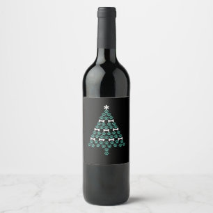 Dog Paw Christmas Tree Cute Xmas Gift Puppy Lover Wine Label