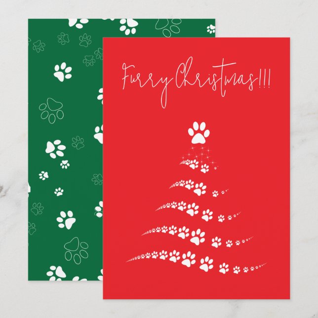 Dog Paw Christmas Tree | Furry Christmas Holiday Card (Front/Back)