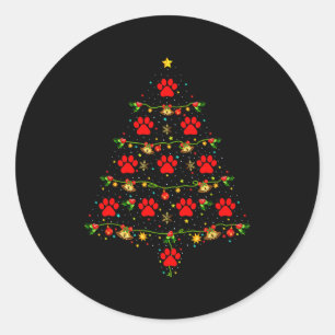 Dog Paw Christmas Tree Lights Puppy Dog Lover Xmas Classic Round Sticker