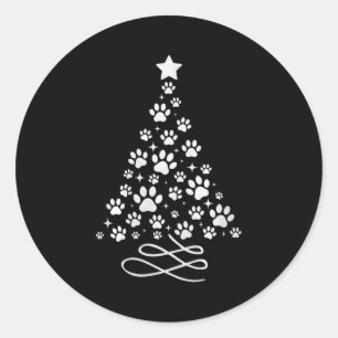 Dog Paw Christmas Tree Pajamas Holiday Dog Family Classic Round Sticker