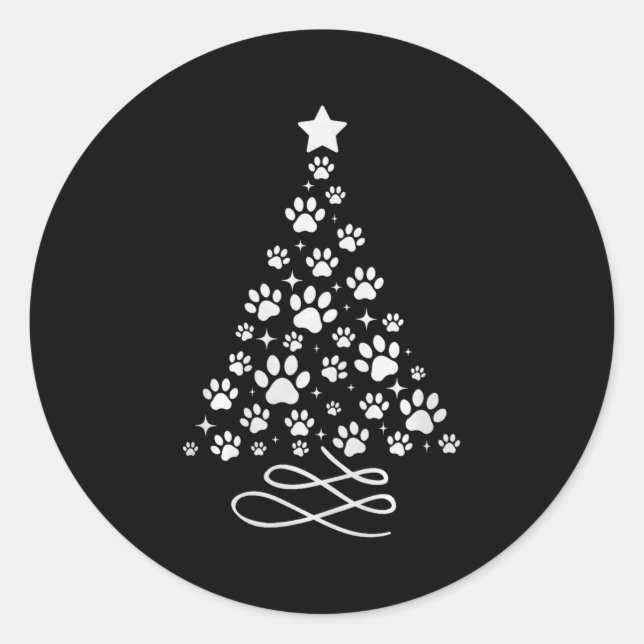 Dog Paw Christmas Tree Pajamas Holiday Dog Family  Classic Round Sticker (Front)