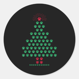 Dog Paw Christmas Tree Pajamas Puppy Dog Lover Xma Classic Round Sticker