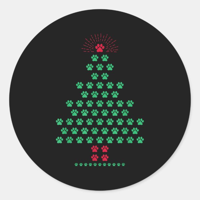 Dog Paw Christmas Tree Pyjamas Puppy Dog Lover Xma Classic Round Sticker (Front)