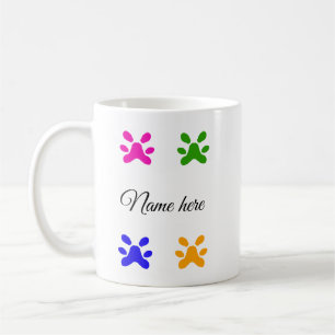 Dog paw colorful pet add name text animal paw coffee mug