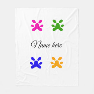 Dog paw colourful pet add name text animal paw fleece blanket