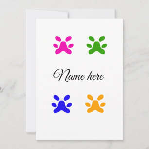 Dog paw colourful pet add name text animal paw invitation