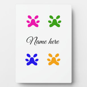 Dog paw colourful pet add name text animal paw plaque