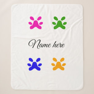Dog paw colourful pet add name text animal paw sherpa blanket