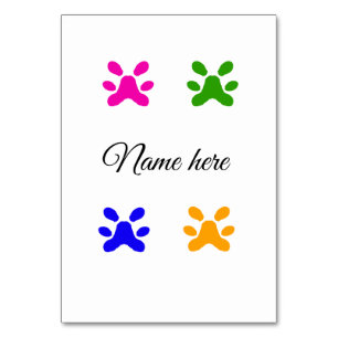 Dog paw colourful pet add name text animal paw table number