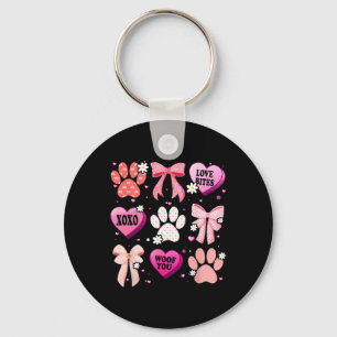 Dog Paw Coquette Bow Heart Valentine Day Dog Lover Key Ring