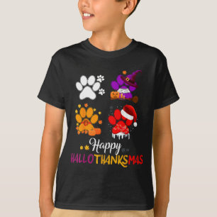 Dog paw Cute Happy Hallothanksmas T-Shirt