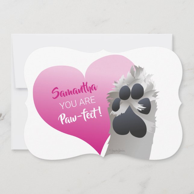 Dog Paw, Cute with Pink Hearts Valentine's Flat Holiday Card (Front)
