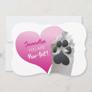 Dog Paw, Cute with Pink Hearts Valentine's Flat Holiday Card