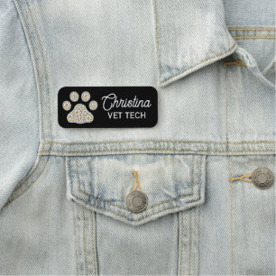 Dog paw daisy flower Vet Tech - PERSONALIZED Name Tag