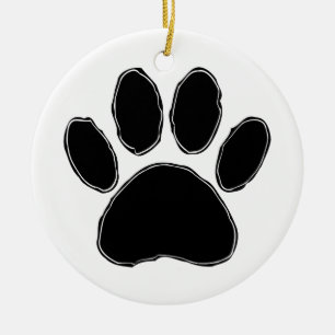 Dog Paw Drawing In Black Ceramic Tree Decoration