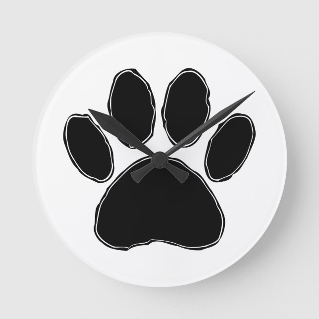 Dog Paw Drawing In Black Round Clock (Front)