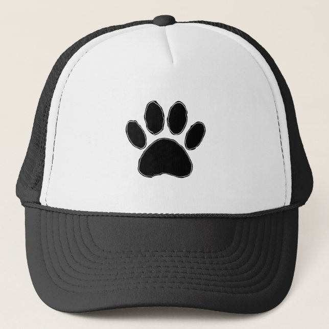 Dog Paw Drawing In Black Trucker Hat (Front)