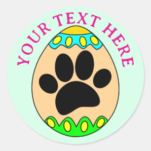 Dog Paw Easter Egg Print Custom Text Classic Round Sticker