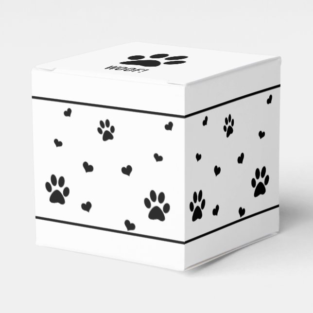 Dog Paw Favour Box Black and White Paw Print Box (Front Side)