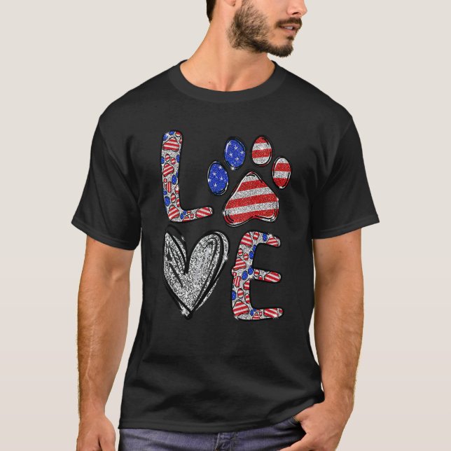 Dog  Paw Happy Independence Day 4th Of July Usa Fl T-Shirt (Front)