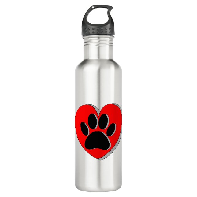 Dog Paw Heart Drawing 710 Ml Water Bottle (Front)