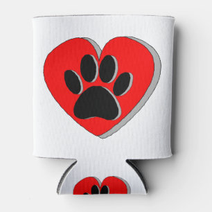 Dog Paw Heart Drawing Can Cooler