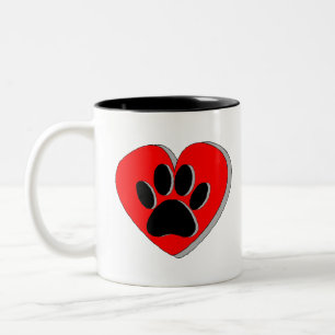 Dog Paw Heart Drawing Two-Tone Coffee Mug