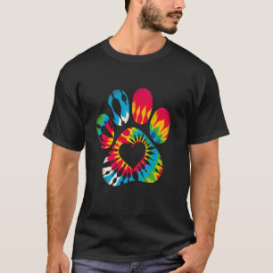 Dog Paw Heart Tie Dye Valentines Colourful Pet Mum T-Shirt