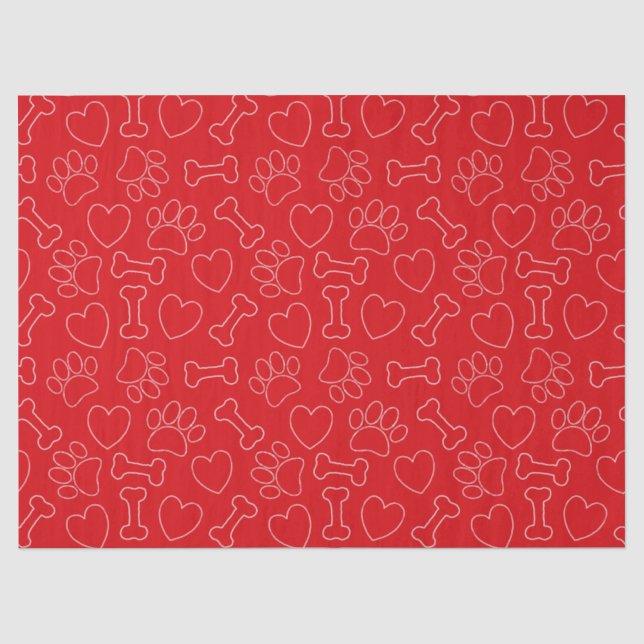 Dog Paw Hearts And Bones Pattern Custom Red Tissue Paper (Front)