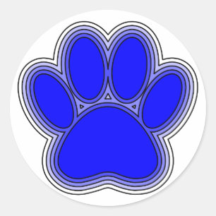 Dog Paw In Blue With Outlines Classic Round Sticker
