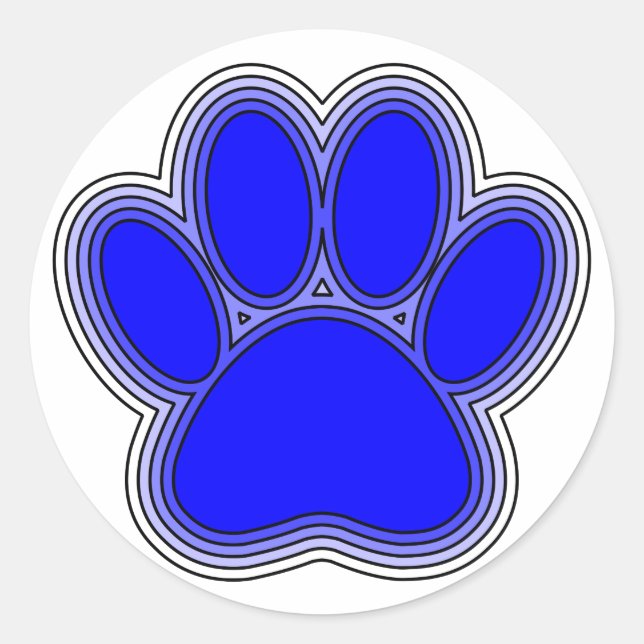 Dog Paw In Blue With Outlines Classic Round Sticker (Front)